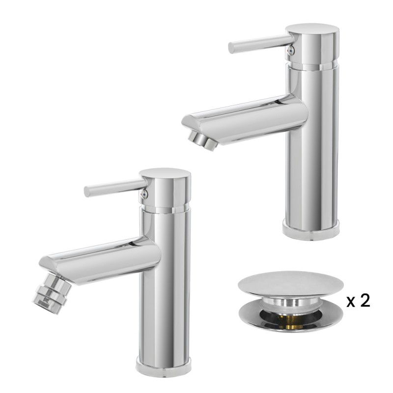 Set Miscelatori Lavabo E Bidet Cromato Lucido Con Piletta Click Clack