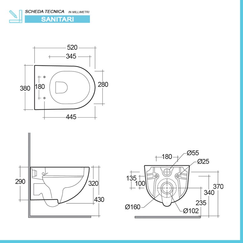 Wc Sospeso Rak Serie Des Scarico A Parete Rimless E Fissaggi Nascosti