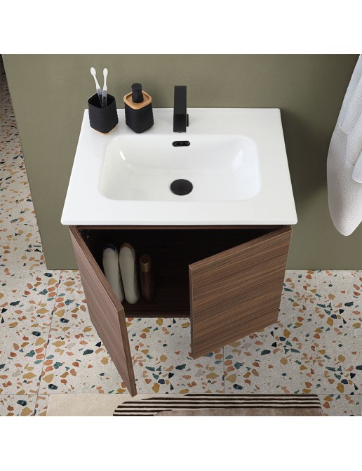 Mobile Bagno Sospeso 60 Cm Noce Canaletto Con 2 Ante Soft Close Kleo