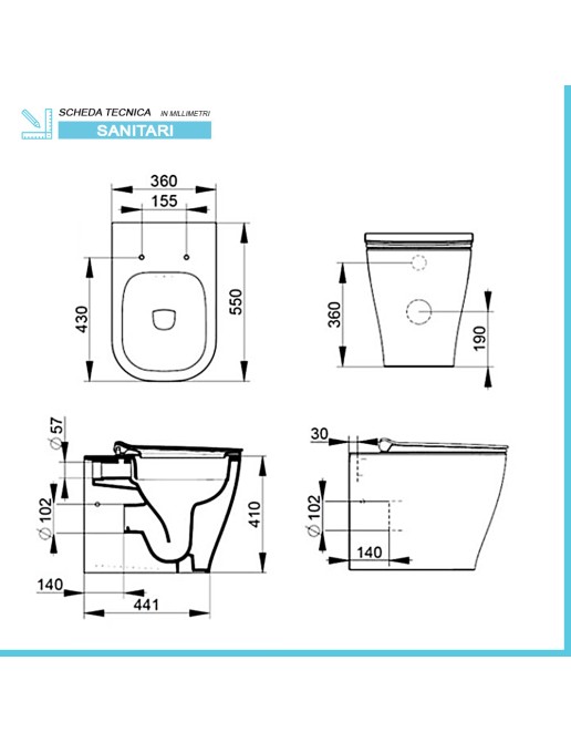 Sanitari Filomuro Rimless Mirto Scarico Traslato E Sedile Soft Close