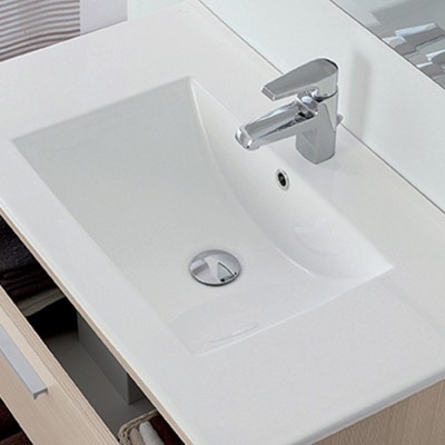 Mobile bagno salvaspazio 81x50 cm larice completo di lavabo in ceramica bianca lucida e specchiera 60x80 cm