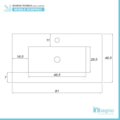 Scheda tecnica lavandino in ceramica bianca lucida dell'arredo bagno sospeso 81x50 cm grigio