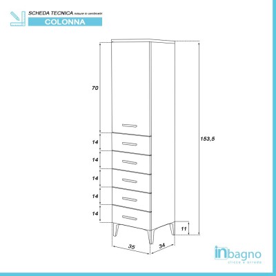 Colonna Bagno Porta Asciugamani H.154 Colore Grigio Multiuso con 5 Cassetti Feridras - 3