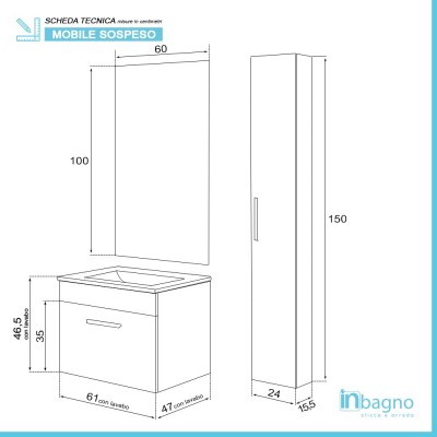 Mobile Sospeso Salvaspazio Rovere Chiaro 61 cm Pensile Incluso Feridras - 3