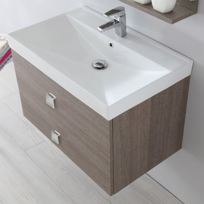 Mobile Bagno Sospeso 2 Cassettoni chiusura Rallenty Rovere Scuro 75x51 cm Feridras - 5