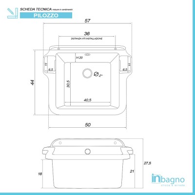 Scheda Tecnica Pilozzo Capiente in Resina 58x45 cm Bianco con Portasapone