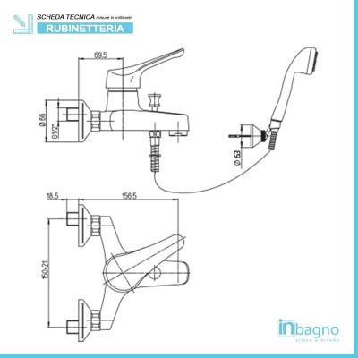 Miscelatore Vasca 0RE00003A16 Piralla Serie Ariel completo di doccino e duplex Piralla - 2