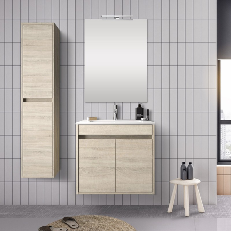 Mobile bagno 60 cm con 2 ante Mavi rovere juta con specchio