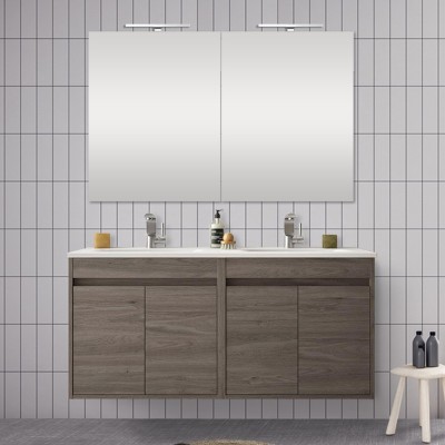 Mobile Bagno Sospeso Urban Effetto Legno 100x47 Cm Con Specchio Tondo