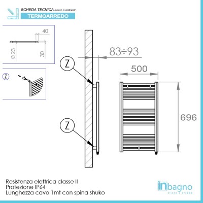 scheda tecnica Termoarredo elettrico Deltacalor 696x500 cm