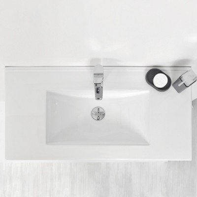 Lavamani in ceramica bianca lucida del mobiletto bagno Duble da 90 cm