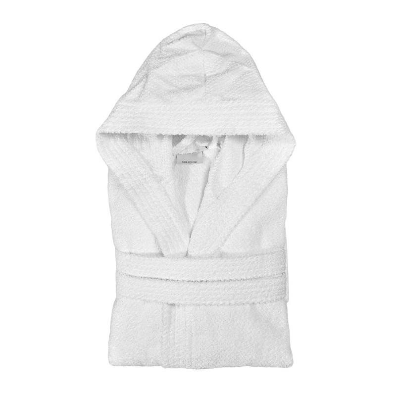 Accappatoio bianco 100% cotone taglia L con tasche cappuccio e cintura