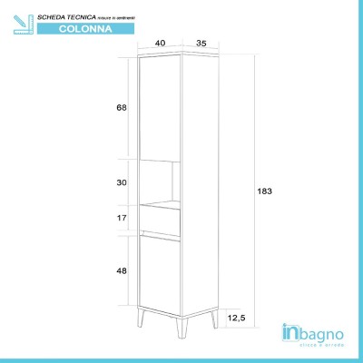 Scheda tecnica colonna bagno portasciugamani 40 cm linea Way in rovere chiaro