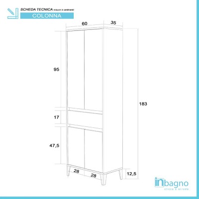 Scheda tecnica colonna bagno portasciugamani linea Way colore bianco lucido