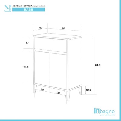 Scheda tecnica mobiletto multiuso da 60 cm Way 2 ante e un cassetto in rovere chiaro