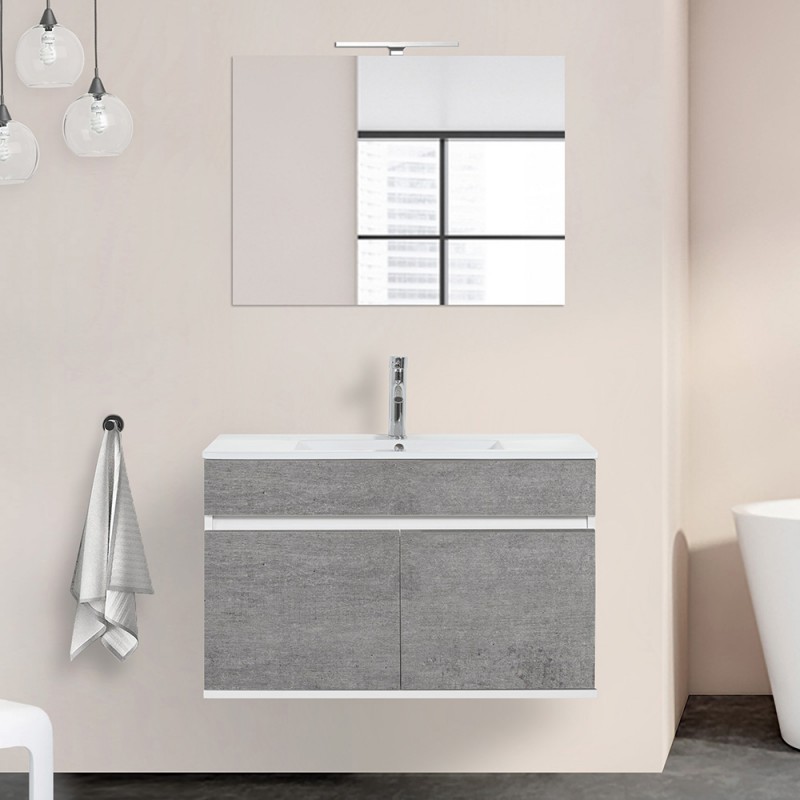 Mobile bagno sospeso da 90 Duble grigio industrial con lavabo e specchio