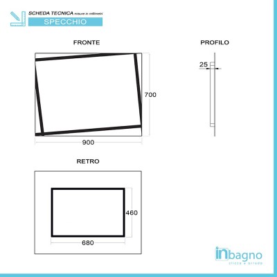 Scheda Tecnica Specchiera Bagno Reversibile 90x70 cm