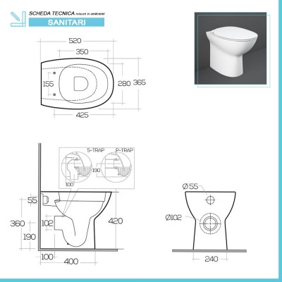 Scheda tecnica water Morning con sistema di scarico Rimless