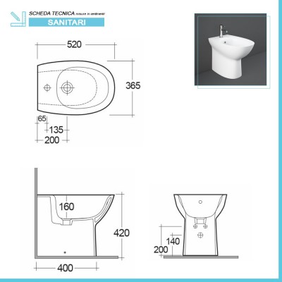 Scheda tecnica bidet serie Morning in ceramica bianca lucida