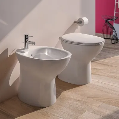 Coppia Sanitari tradizionali serie Morning con WC rimless, bidet e copriwc