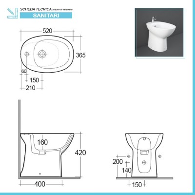 Dati tecnici Bidet tradizionale serie Morning