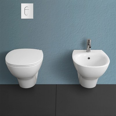 Sanitari sospesi linea Morning completi di water rimless bidet e copriwater