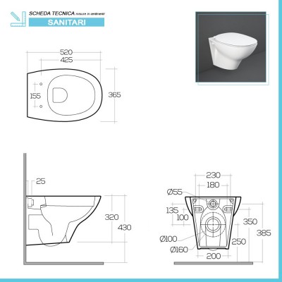 Dati tecnici wc rimless con chiusura ammortizzata serie Morning