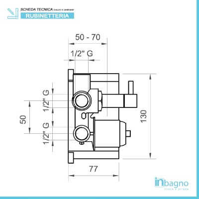 Caratteristiche tecniche rubinetto doccia a muro con deviatore a 3 vie serie Italia in ottone cromato