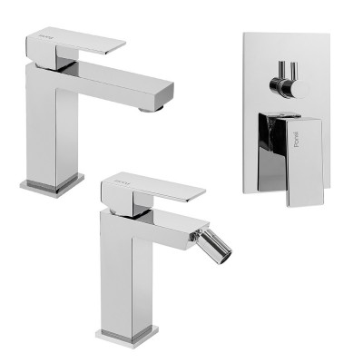 Set miscelatori lavabo bidet e doccia in ottone cromato serie Italia