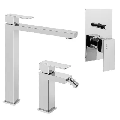 Set rubinetteria per lavabo bidet e doccia con deviatore a 2 vie in ottone cromo serie Italia