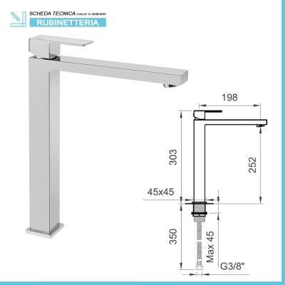 Scheda tecnica rubinetto lavabo alto in ottone cromato serie Italia