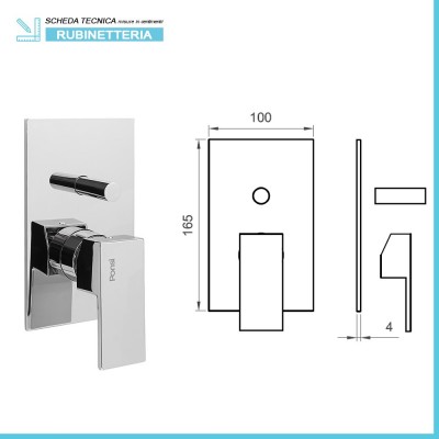 Caratteristiche tecniche miscelatore doccia incasso a 2 vie con deviatore in ottone cromato serie Italia