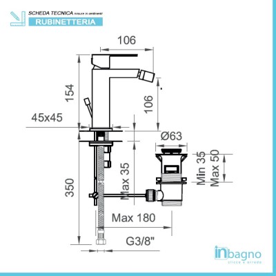 Scheda tecnica rubinetto bidet serie Italia in ottone cromo