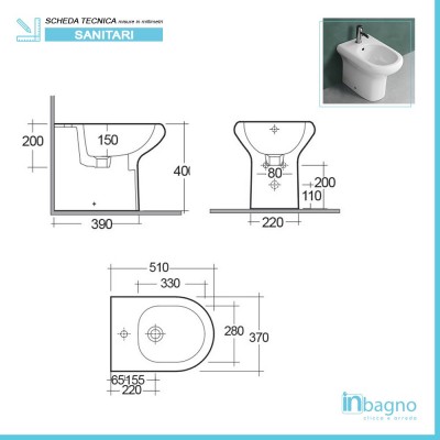 Scheda tecnica bidet filo parete Rak serie Compact con scarico a parete