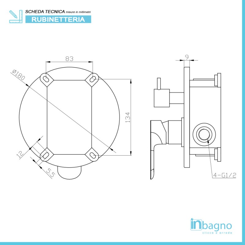 Colonna doccia con soffione tondo diametro 20 cm e miscelatore a 2 vie