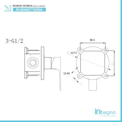 Scheda tecnica miscelatore monocomando a incasso doccia Flat