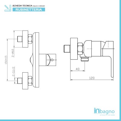 Caratteristiche tecniche miscelatore doccia a incasso del set Kreo