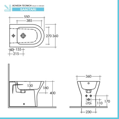 Scheda tecnica bidet Feeling con curva tecnica inclusa