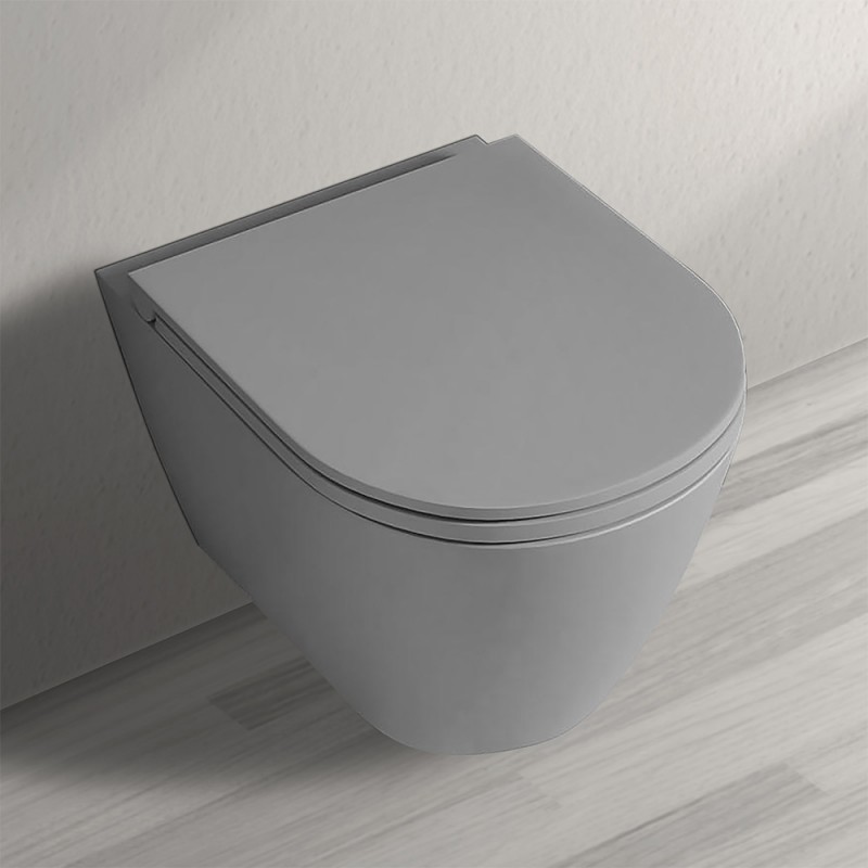 Water sospeso rimfree serie Feeling in ceramica con finitura grigio opaco