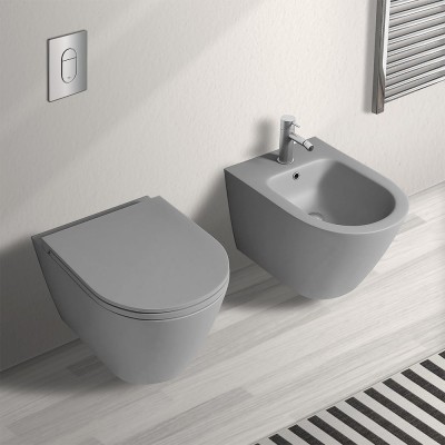 Wc sospeso rimless serie Feeling in ceramica grigia opaca