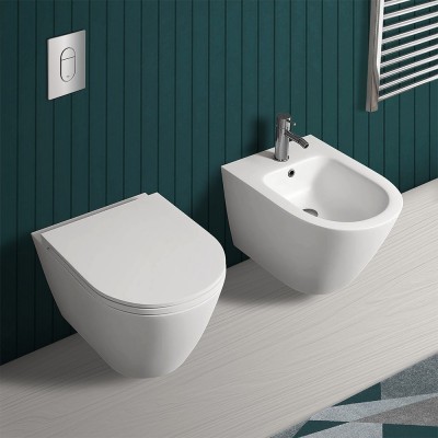 Water sospeso rimless serie Feeling in ceramica bianca opaca