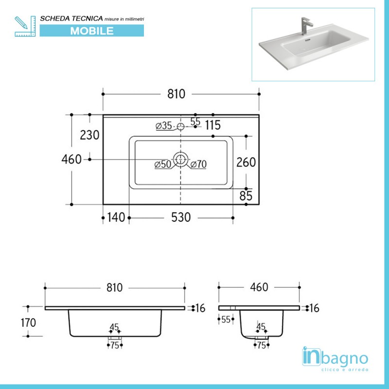 Pensile bagno sospeso da 140 cm Nilo bianco lucido con anta soft close