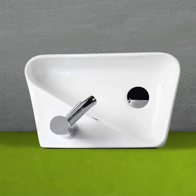 Lavabo sospeso in ceramica 45x27,5 cm bianco lucido salvaspazio sx