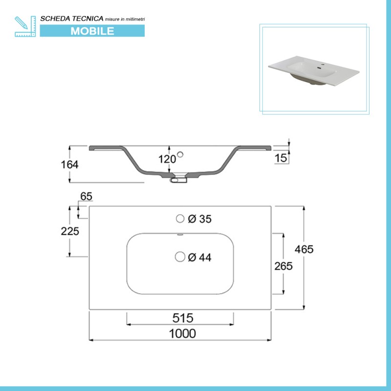 Mobile Bagno Sospeso Urban Effetto Legno 100x47 Cm Con Specchio Tondo