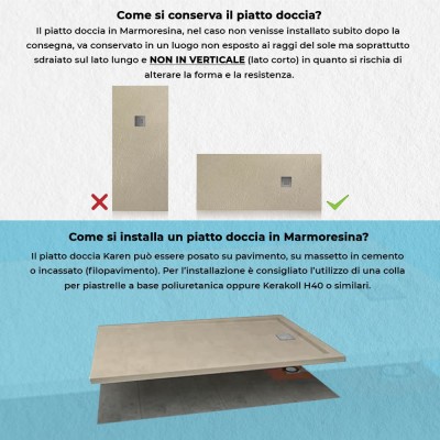 Come conservare e installare piatto doccia filo pavimento Karen 70x110 in resina pietra tortora