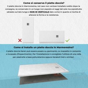 Come conservare e installare piatto doccia su misura 90x120 Karen in resina bianco effetto pietra