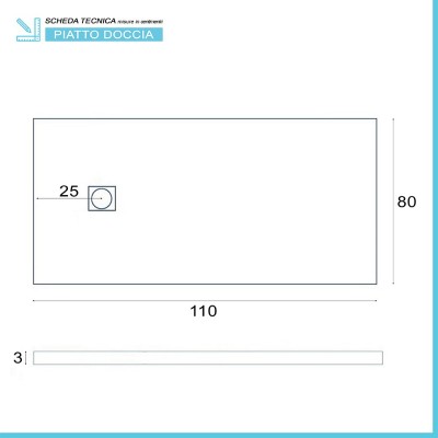 Scheda tecnica piatto doccia filo pavimento 80x110 in resina Karen bianco pietra