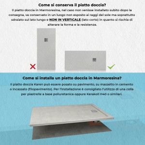 Come conservare e installare piatto doccia su misura 80x80 Karen in resina ghiaccio effetto pietra