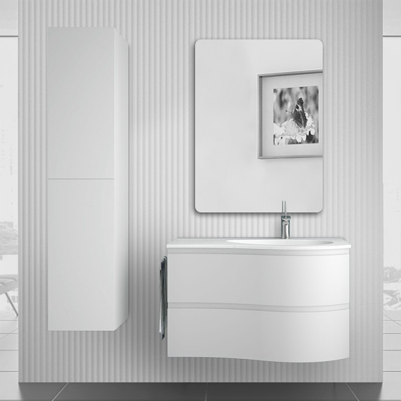 Mobile bagno sospeso 90 cm Melody bianco opaco con vasca a destra