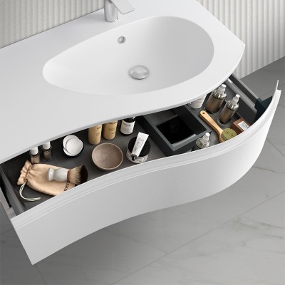 Mobiletto bagno sospeso 90 Melody bianco opaco con vasca e specchio